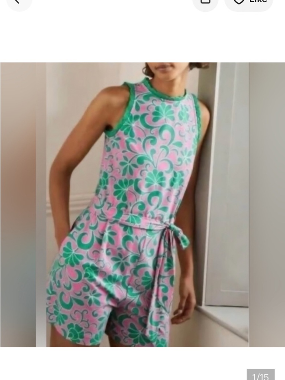 Boden Pink and Green Floral Sleeveless Romper